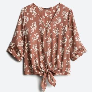 Pinkish brown floral front-tie blouse